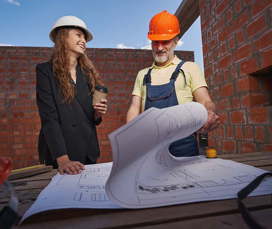 Two workers on construction site